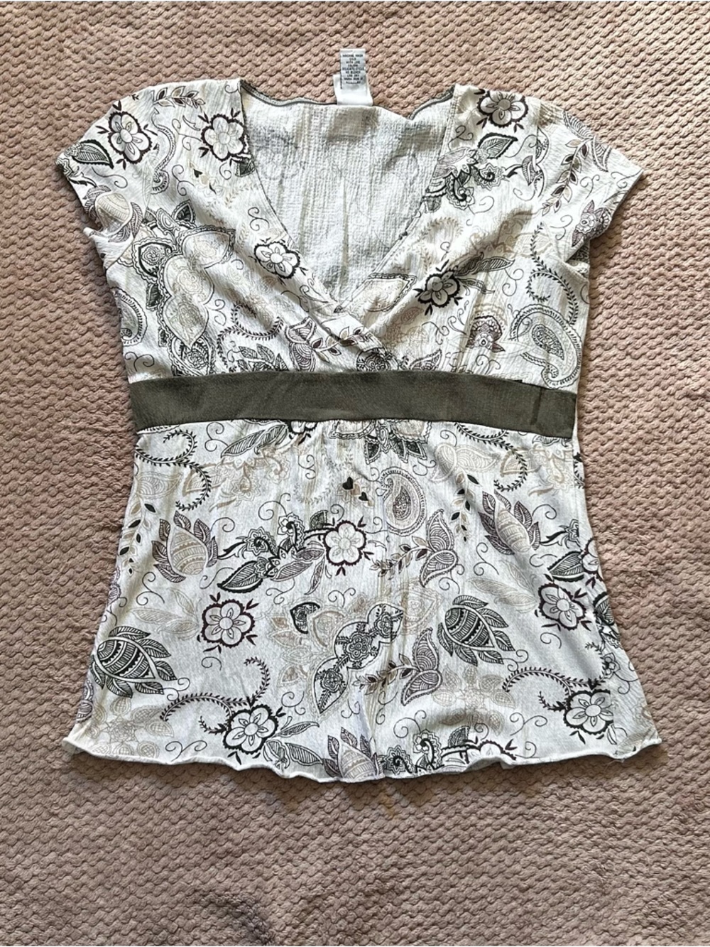 Floral Paisley Print Top with Olive Waistband